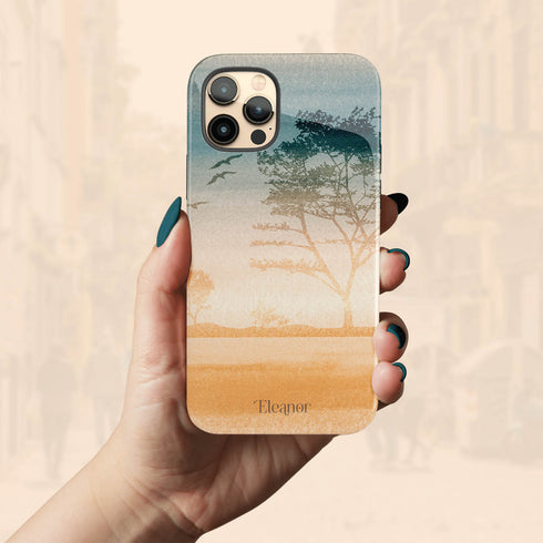 Watercolor Landscape Personalized Name iPhone Case